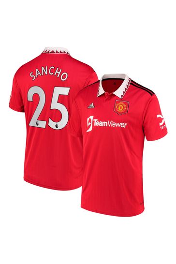 adidas Sancho Rojo - Camiseta de adulto de la primera equipación del Manchester United para la temporada 22/23 con el número 25 de adidas