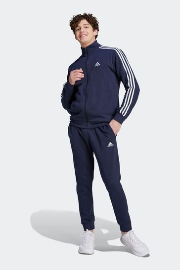 adidas Blue Basic 3-Stripes Fleece Tracksuit