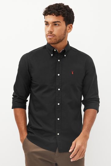 Black Slim Fit Long Sleeve Oxford Shirt