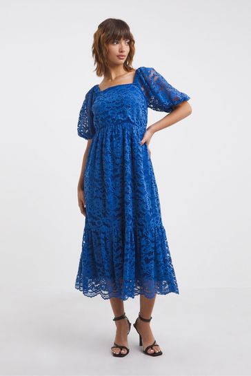 JD Williams Blue Square Neck Midi Lace Dress