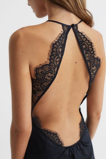 Buy Reiss Navy Fontaine Lace Trim Midi Dress from Next Cyprus