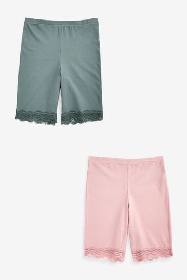 Green/Pink Cotton Blend Anti-Chafe Shorts 2 Pack