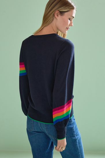 Navy jumper shop with rainbow stripe