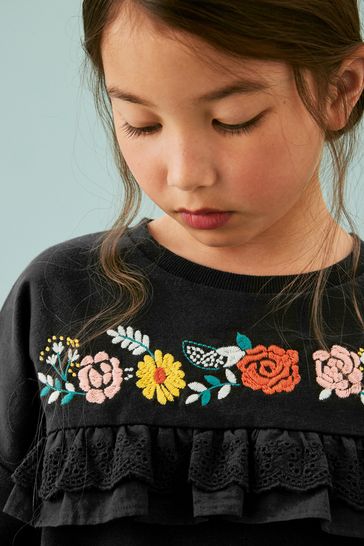 Buy Black Embroidered Floral Sweatshirt 3 16yrs from Next Luxembourg