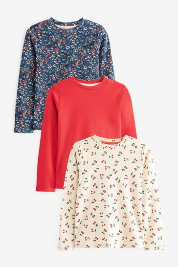 Red/Navy Blue Ditsy Floral Long Sleeve Tops 3 Pack (3-16yrs)