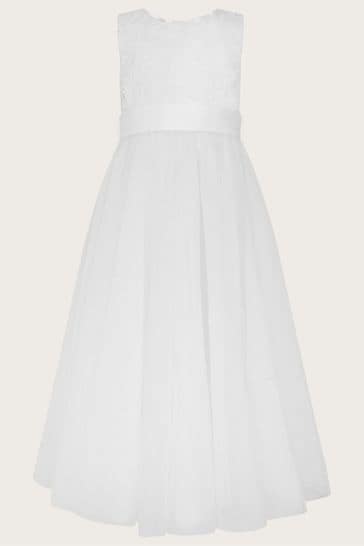 Monsoon Alice Lace Tulle Maxi White Dress