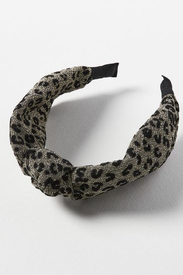 Oliver Bonas Gold Sparkle Leopard Print Knot Headband