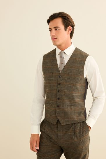 Brown Slim Check Suit Waistcoat