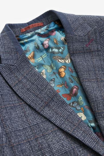 Buy Navy Blue Slim Fit Trimmed Check Suit Jacket from Next Singapore