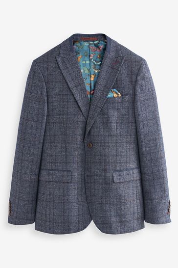 Buy Navy Blue Slim Fit Trimmed Check Suit Jacket from Next Ukraine