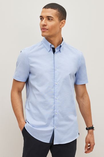 Light Blue Stretch Oxford Short Sleeve Shirt