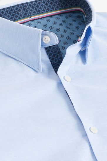 Blue shirt white outlet collar next
