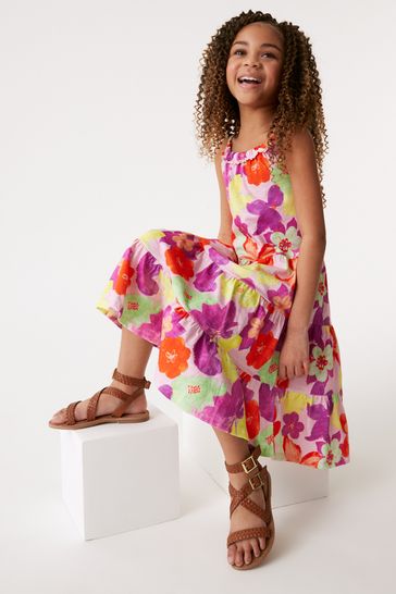Buy Pink Bright Floral Print Tiered Strappy Dress 3 16yrs from Next Luxembourg