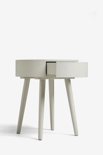 White round bedside deals table with drawer
