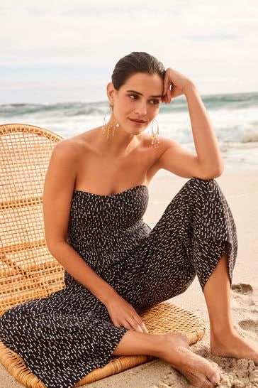 Buy Black White Bandeau Jersey Culotte Jumpsuit from Next Luxembourg