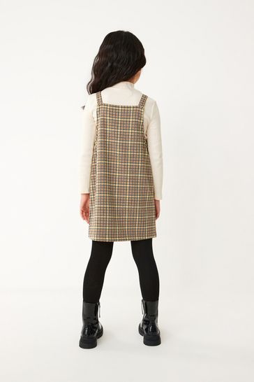 Girls check pinafore dress clearance