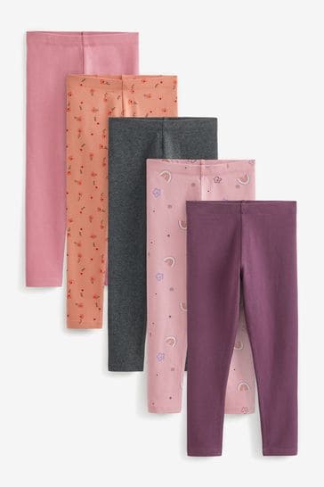 Pink Rainbow Print/ Berry Red Spot/ Charcoal Grey Leggings 5 Pack (3-16yrs)