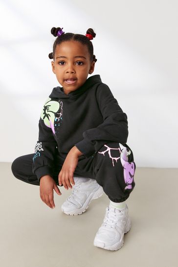 Buy Black Graffiti Print Hoodie And Joggers Set 3 16yrs from