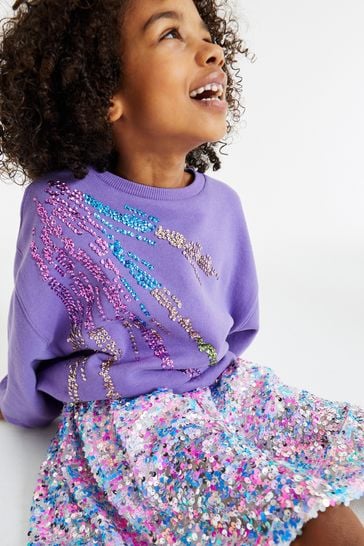 Purple Sequin Scatter Sequin Crew Sweatshirt Top (3-16yrs)