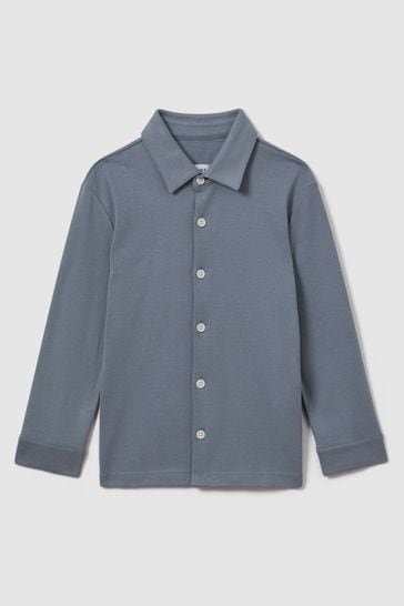 Reiss Airforce Blue Hendon Junior Cotton Button-Through Shirt