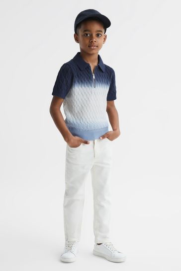Reiss Blue Micah Senior Ombre Half Zip Polo T-Shirt