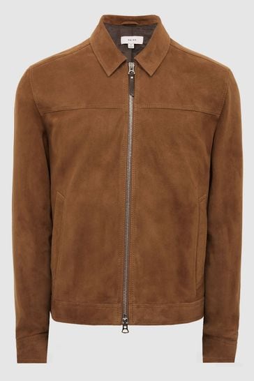 Buy Reiss Tobacco Riley Suede Zip Through Jacket from Next Luxembourg