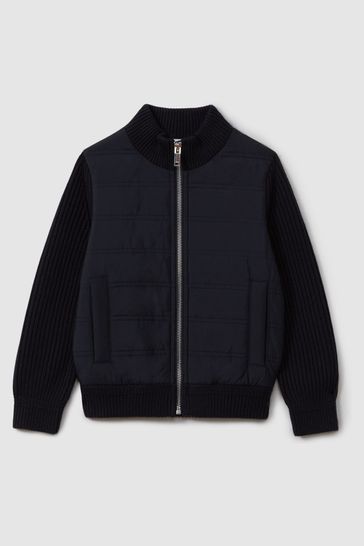 Reiss Navy Trainer Jr Senior Hybrid Zip Through Quilted Jumper