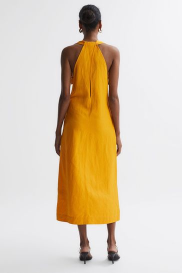 Buy Reiss Yellow Alda Plunge Neck Midi Dress from Next Luxembourg