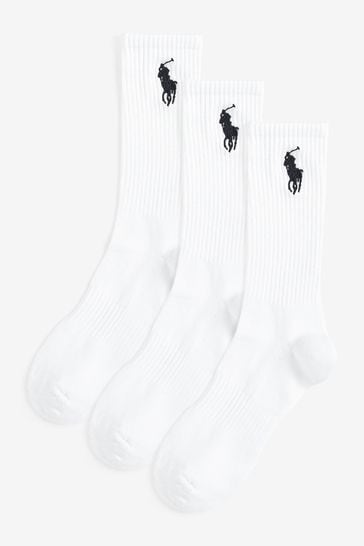 Polo Ralph Lauren White Large Logo Cotton Crew Socks 3 Pack