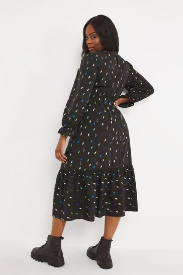Black patterned midi dress on sale