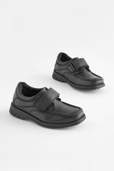 Black Wide Fit (G) Leather Touch Fastening School Shoes