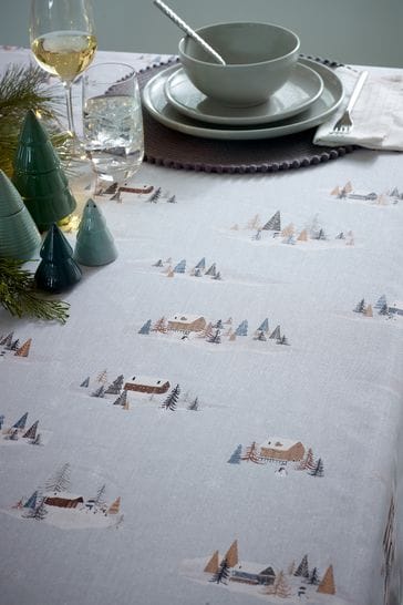 Silver Christmas Scene Wipe Clean Table Cloth
