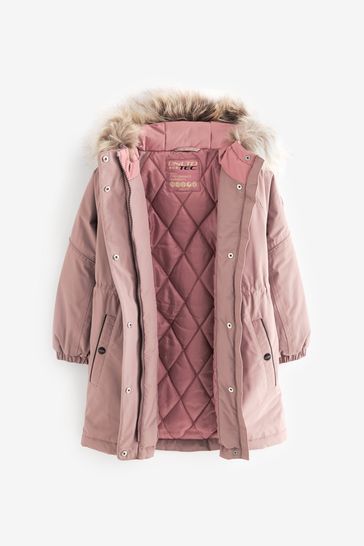Buy Pink Waterproof Longline Faux Fur Trim Parka 3 16yrs from