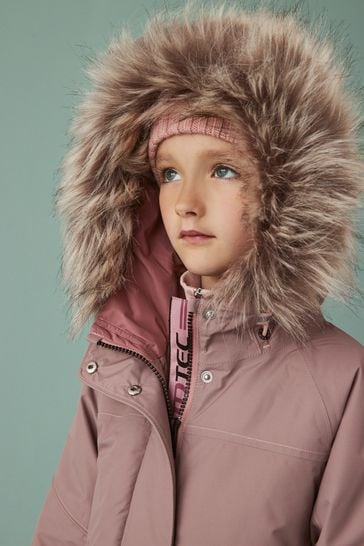 Buy Pink Waterproof Longline Faux Fur Trim Parka 3 16yrs from Next Belgium