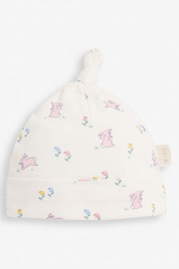 JoJo Maman Bébé Cream Bunny Print Cotton Baby Hat