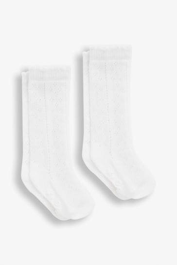 JoJo Maman Bébé White 2-Pack Long Pointelle Socks