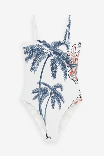 Buy Ecru Cream Palm Scallop Bandeau Tummy Control Swimsuit from Next Germany