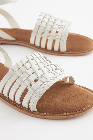 Buy White Extra Wide Fit Forever Comfort Leather Woven Flat