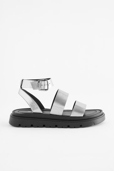 Buy Pewter Silver Forever Comfort Chunky Sandals With Ankle Strap