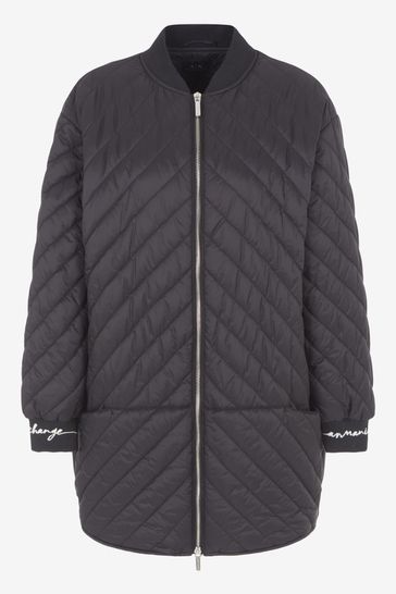 Buy Armani Exchange Diamond Quilted Long Line Black Jacket from