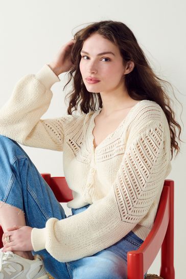 Buy Ecru White Open Stitch Detail Cardigan from Next Luxembourg