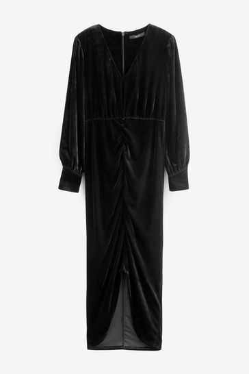 Black velvet midi dress long sleeve online