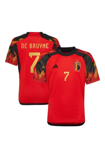 adidas Red De Bruyne - 7 World Cup Belgium 22 Junior Home Jersey Shirt Kids