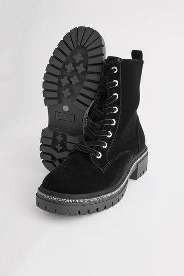 Black velvet shop lace up boots