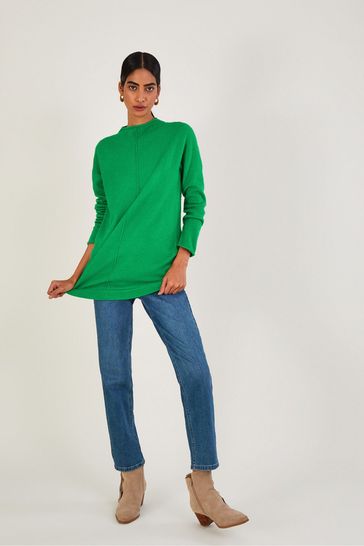 Monsoon Green High Neck Longline Jumper With Recycled Polyester