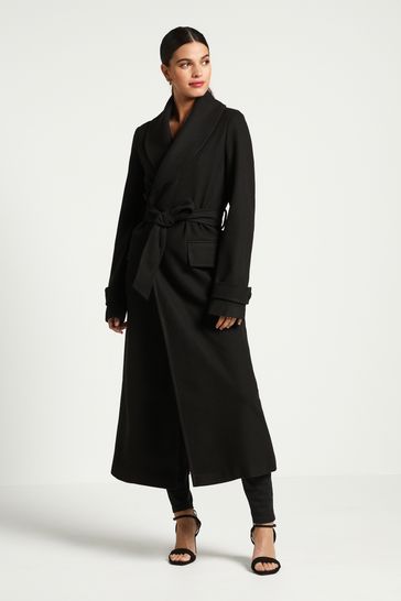 Black long sales belted coat