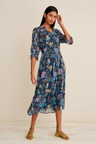 Blue chiffon midi dress on sale
