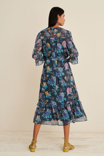 Blue chiffon new arrivals midi dress