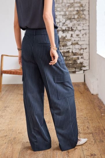 Navy striped trousers top