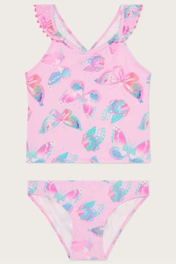 Monsoon Pink Butterfly Print Pom-Pom Tankini Set